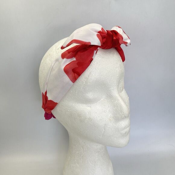 New Women Headband Hair Accessories knotted Red And White Floral - Picture 7 of 15